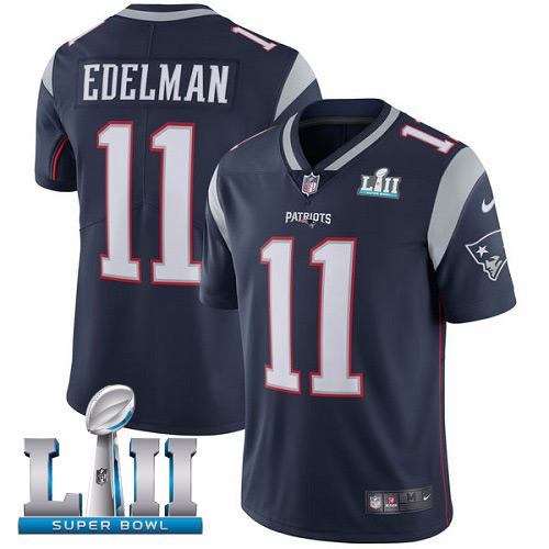 Nike Patriots #11 Julian Edelman Navy Blue Team Color Super Bowl LII Men's Stitched NFL Vapor Untouchable Limited Jersey